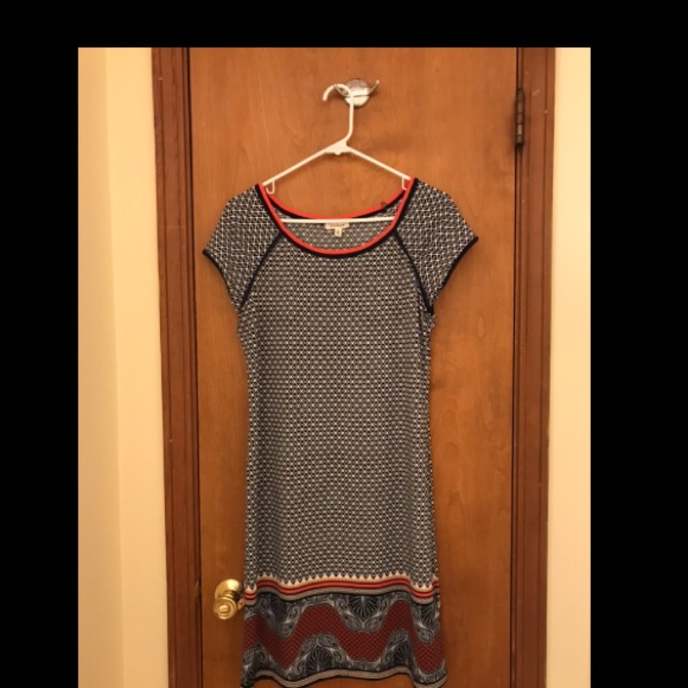 Navy and coral patterned dress